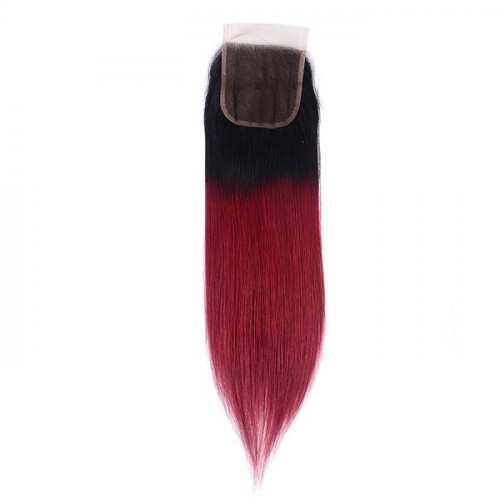 Best Quality Drop Shipping High quality Brazilian Human Hair 1b 99j Ombre 4*4 Lace Closure