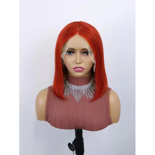 350# red color Human hair short bob lace front wig straight human lace frontal wigs cuticle aligned virgin hair 