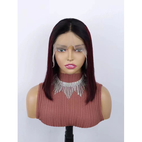 1B/99j Human hair short bob lace front wig straight human lace frontal wigs cuticle aligned virgin hair 