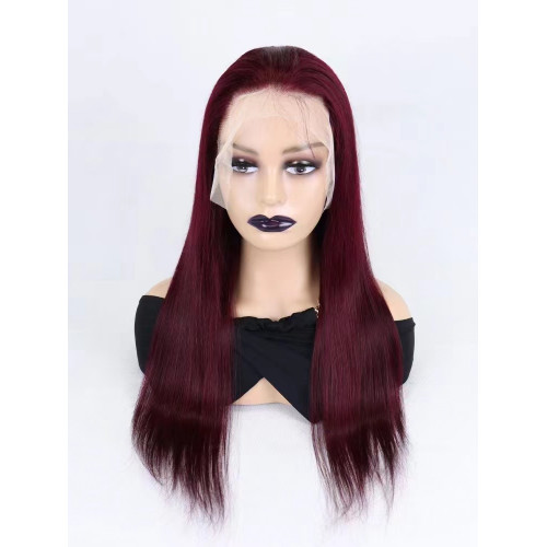 99j# color Straight 13x4 Frontal Lace Wig Wholesale  Brazilian Human Hair 150 density 180 density