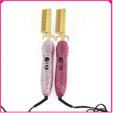 Luxury salon hot tools heated hair comb bling rhinestone hair straightener comb