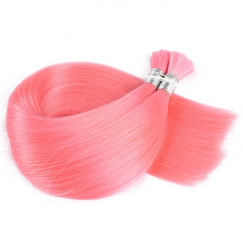Pink color Bulk Hair Factory Price Real Human Hair Top Quality Color Silky Straight 